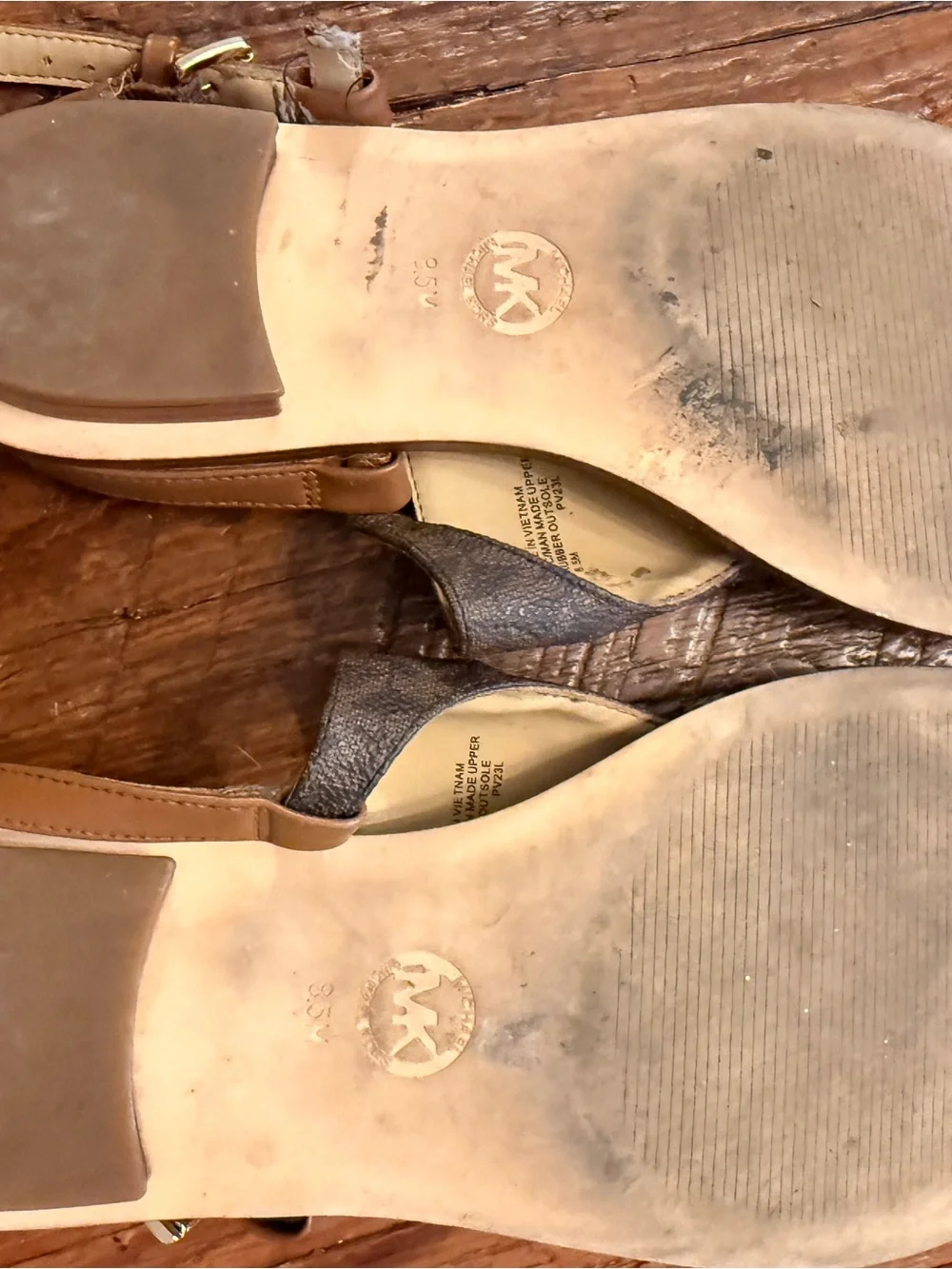 Michael Kors Brown and Gold Logo Sandals